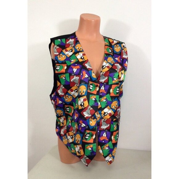 Vintage Looney Tunes Satin Vest 90’s Womens XL - Picture 1 of 7